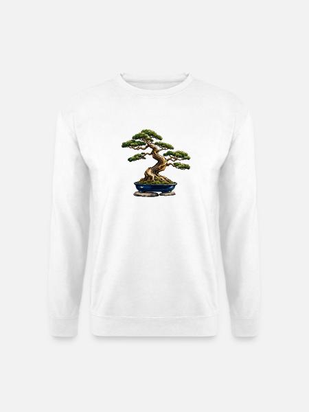 Windgepeitschter Bonsai in einem Indigo-Topf - Unisex Pullover - Weiß