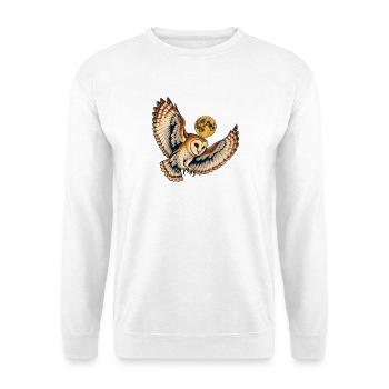 Schleiereule unter einem goldenen Mond - Unisex Pullover - Weiß - Vorne - Alina (178cm) & Michal (187cm)