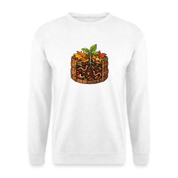Kompostgarten mit freundlichen Würmern - Unisex Pullover - Weiß - Vorne - Alina (178cm) & Michal (187cm)