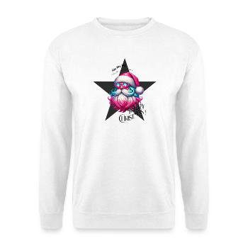 Weihnachtsmann - Fröhliche Weichnahten - Grß - Unisex Pullover - Weiß - Vorne - Alina (178cm) & Michal (187cm)
