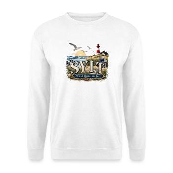 Sylt Strandwind Motiv - Unisex Pullover - Weiß - Vorne - Alina (178cm) & Michal (187cm)