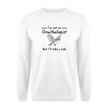 Weißer Spatz auf den Flügeln - Unisex Pullover - Weiß - Vorne - Alina (178cm) & Michal (187cm)