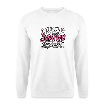 Ich bleibe für immer Jungfrau Vorbild - Unisex Pullover - Weiß - Vorne - Alina (178cm) & Michal (187cm)