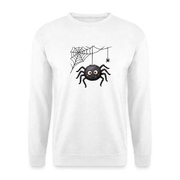 Spinne im Netz Halloween-Anhänger - Unisex Pullover - Weiß - Vorne - Alina (178cm) & Michal (187cm)