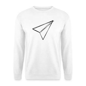 Papierflieger handgezeichnet - Unisex Pullover - Weiß - Vorne - Alina (178cm) & Michal (187cm)