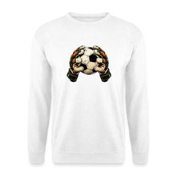 Torwart Geschenk - Fußball und Handschuhe - Unisex Pullover - Weiß - Vorne - Alina (178cm) & Michal (187cm)