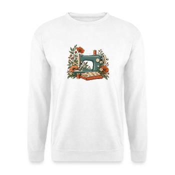 Nähmaschine mit Blumen - Vintage Nähen - Unisex Pullover - Weiß - Vorne - Alina (178cm) & Michal (187cm)