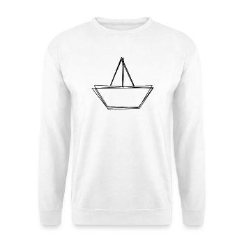 Papierboot handgezeichnet - Unisex Pullover - Weiß - Vorne - Alina (178cm) & Michal (187cm)