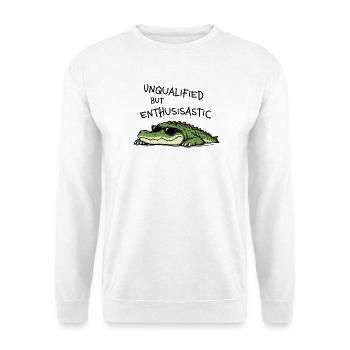 Unqualified but Enthusiastic – Lustiges Krokodil - Unisex Pullover - Weiß - Vorne - Alina (178cm) & Michal (187cm)