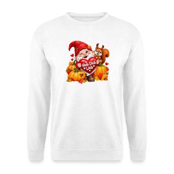 Herbstgnom Hab Dich Lieb - Unisex Pullover - Weiß - Vorne - Alina (178cm) & Michal (187cm)