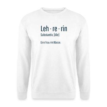 Lehrerin Substantiv Definition Schule Geschenk - Unisex Pullover - Weiß - Vorne - Alina (178cm) & Michal (187cm)