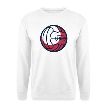 Retro Fussball Lederball Icon - Unisex Pullover - Weiß - Vorne - Alina (178cm) & Michal (187cm)