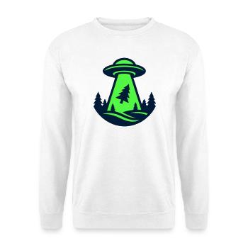 Ufo Wald Entfuehrung Grafik - Unisex Pullover - Weiß - Vorne - Alina (178cm) & Michal (187cm)