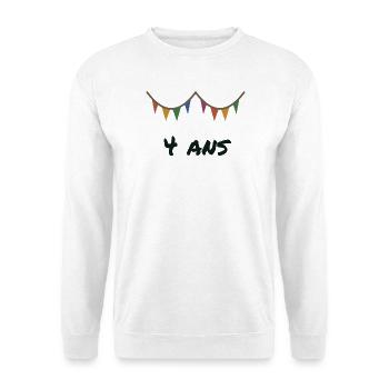 4. 4 JAHRE. 4. JUBILÄUM. 4 JAHRESJUBILÄUM - Unisex Pullover - Weiß - Vorne - Alina (178cm) & Michal (187cm)