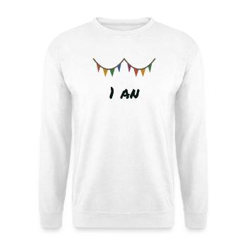 1. 1 Jahr. 1. JUBILÄUM. 1-JÄHRIGES JUBILÄUM - Unisex Pullover - Weiß - Vorne - Alina (178cm) & Michal (187cm)