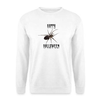 Happy Halloween Spinne - Gruselschrift - Unisex Pullover - Weiß - Vorne - Alina (178cm) & Michal (187cm)