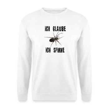 Ich glaube ich spinne - Spinne Spruch - Unisex Pullover - Weiß - Vorne - Alina (178cm) & Michal (187cm)