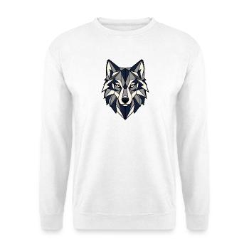 Geometrischer Wolf Kopf Dreiecke Vektor Shirt - Unisex Pullover - Weiß - Vorne - Alina (178cm) & Michal (187cm)