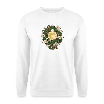 Drache Vollmond Wolken Asien Mythologie Shirt - Unisex Pullover - Weiß - Vorne - Alina (178cm) & Michal (187cm)