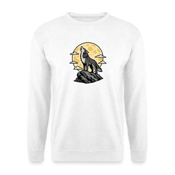 Heulender Wolf Vollmond Nacht Wildnis Vektor Shirt - Unisex Pullover - Weiß - Vorne - Alina (178cm) & Michal (187cm)