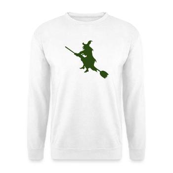 Hexe auf Besen Silhouette - Unisex Pullover - Weiß - Vorne - Alina (178cm) & Michal (187cm)