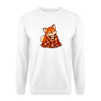 Fuchs mit Herbstschal und Kaffee - Unisex Pullover - Weiß - Vorne - Alina (178cm) & Michal (187cm)