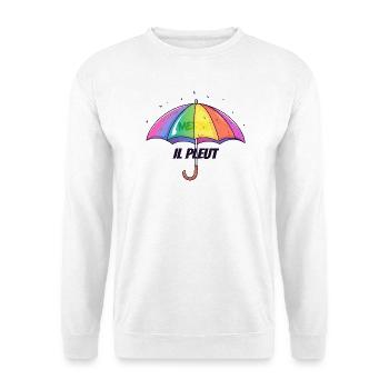 Il Pleut – Lustiger Regenschirm mit Humor - Unisex Pullover - Weiß - Vorne - Alina (178cm) & Michal (187cm)