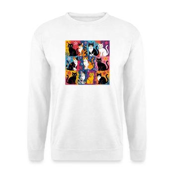 Katzenkunst "Bunt und Floral" - Unisex Pullover - Weiß - Vorne - Alina (178cm) & Michal (187cm)