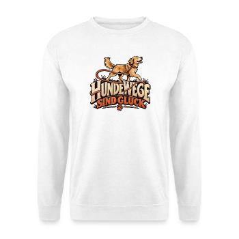 Hundewege sind Glück Liebevolles Hundemotiv - Unisex Pullover - Weiß - Vorne - Alina (178cm) & Michal (187cm)