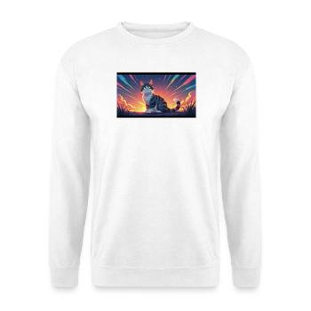 Katze im Abendlicht - Unisex Pullover - Weiß - Vorne - Alina (178cm) & Michal (187cm)