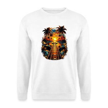 Tropische Gitarre Sonnenuntergang Musik Palmen - Unisex Pullover - Weiß - Vorne - Alina (178cm) & Michal (187cm)