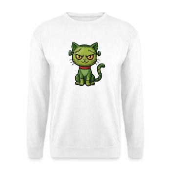 Grüne Zombie-Katze - Unisex Pullover - Weiß - Vorne - Alina (178cm) & Michal (187cm)