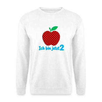 Ich bin jetzt 2 mit Apfelmotiv - Unisex Pullover - Weiß - Vorne - Alina (178cm) & Michal (187cm)