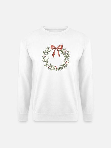 Sanfte rosa Schleife Weihnachtskranz - Unisex Pullover - Weiß