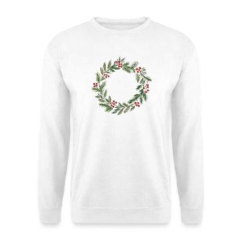 Minimalistisches Weihnachtskranz-Aquarell - Unisex Pullover - Weiß - Vorne - Alina (178cm) & Michal (187cm)