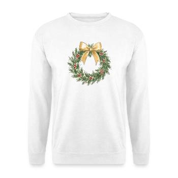 Eleganter goldener Weihnachtskranz mit Schleife - Unisex Pullover - Weiß - Vorne - Alina (178cm) & Michal (187cm)