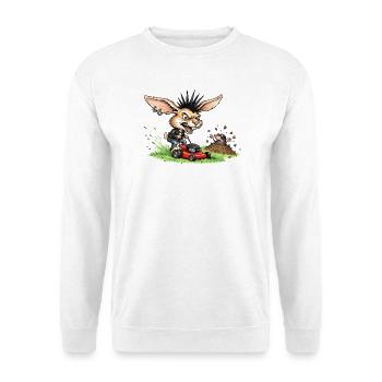 Punk Hase mit Rasenmäher gegen Maulwurf - Unisex Pullover - Weiß - Vorne - Alina (178cm) & Michal (187cm)