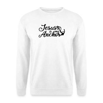 Jesus is my Anchor - Unisex Pullover - Weiß - Vorne - Alina (178cm) & Michal (187cm)
