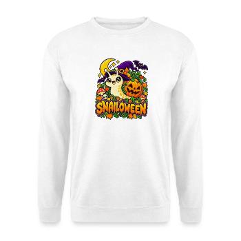 Snailoween – Kürbisschnecke - Unisex Pullover - Weiß - Vorne - Alina (178cm) & Michal (187cm)