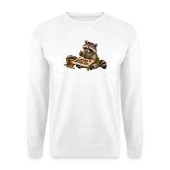 Waschbär zieht Wollschlingen - Unisex Pullover - Weiß - Vorne - Alina (178cm) & Michal (187cm)