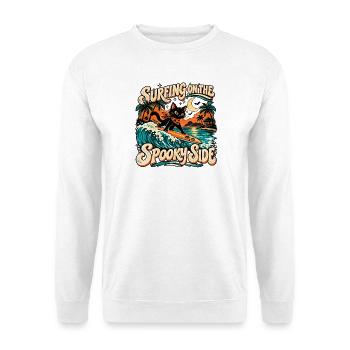 Surfen auf der gruseligen Seite – Black Cat Style - Unisex Pullover - Weiß - Vorne - Alina (178cm) & Michal (187cm)