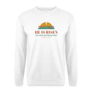 He Is Risen – Easter Christian Matthew 28:6 - Unisex Pullover - Weiß - Vorne - Alina (178cm) & Michal (187cm)