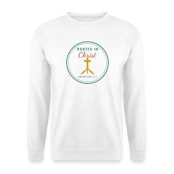 Rooted in Christ – Colossians 2:7 Christian - Unisex Pullover - Weiß - Vorne - Alina (178cm) & Michal (187cm)