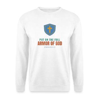 Put On The Full Armor Of God – Ephesians 6:11 - Unisex Pullover - Weiß - Vorne - Alina (178cm) & Michal (187cm)