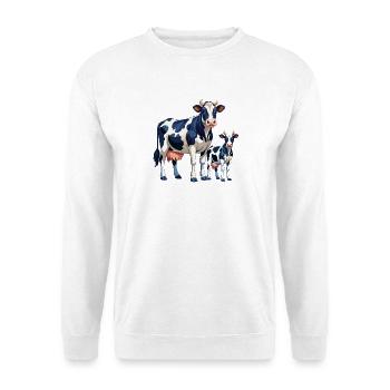 Holstein und Kälber Kuh - Unisex Pullover - Weiß - Vorne - Alina (178cm) & Michal (187cm)
