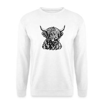 Schottisches Hochlandrind – Schwarz Weiß Gravur - Unisex Pullover - Weiß - Vorne - Alina (178cm) & Michal (187cm)