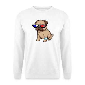 Pixel Shades Pug - Unisex Pullover - Weiß - Vorne - Alina (178cm) & Michal (187cm)