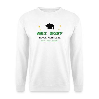 Abi 2027 – Level Complete Abitur Gamer Shirt - Unisex Pullover - Weiß - Vorne - Alina (178cm) & Michal (187cm)