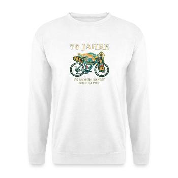 70 Jahre Fernweh Fahrrad - Unisex Pullover - Weiß - Vorne - Alina (178cm) & Michal (187cm)