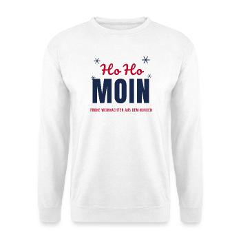 Ho Ho Moin – Frohe Weihnachten aus dem Norden - Unisex Pullover - Weiß - Vorne - Alina (178cm) & Michal (187cm)